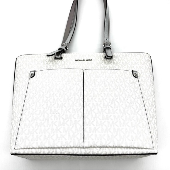 Michael Kors Jet Set Medium Logo Pocket Tote Bag Vanilla/Grey - Picture 8 of 13